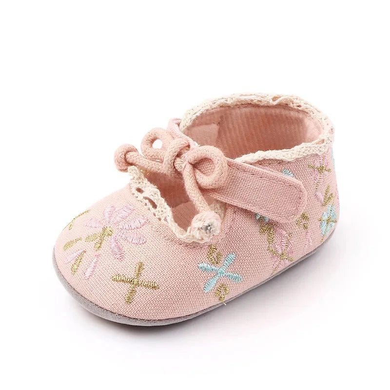 Floral Baby Girl First Walker Shoes with Soft Non-Slip Sole (0–18M)    Mimou Babywear