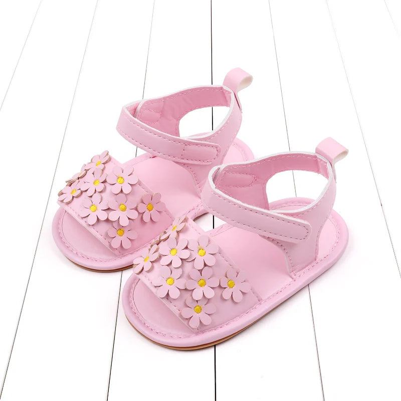 Floral Baby Girl Sandals with Soft Non-Slip Sole (0–18M)    Mimou Babywear