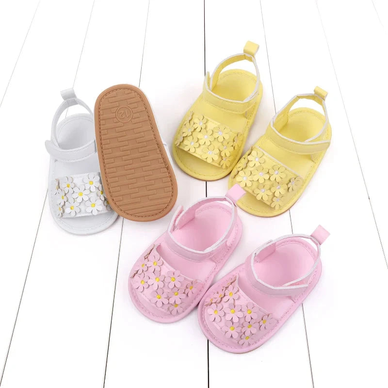 Floral Baby Girl Sandals with Soft Non-Slip Sole (0–18M)    Mimou Babywear