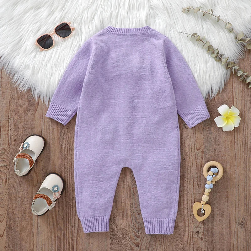 Floral Knit Baby Jumpsuit – Long Sleeve Cozy One-Piece (0-24M)    Mimou Babywear