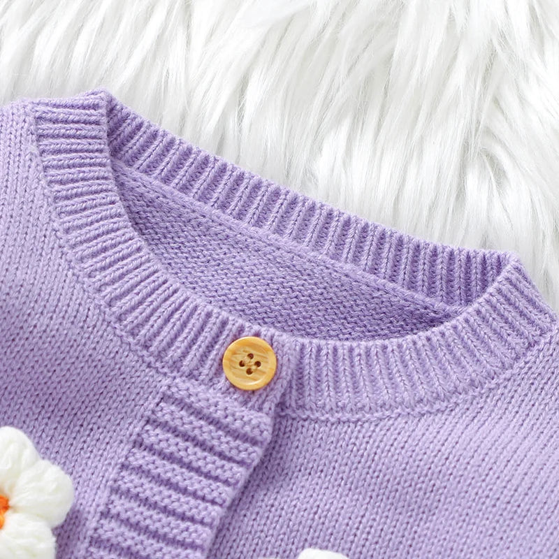 Floral Knit Baby Jumpsuit – Long Sleeve Cozy One-Piece (0-24M)    Mimou Babywear