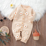Floral Knit Baby Jumpsuit – Long Sleeve Cozy One-Piece (0-24M)    Mimou Babywear