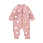 Floral Knit Baby Jumpsuit – Long Sleeve Cozy One-Piece (0-24M)    Mimou Babywear