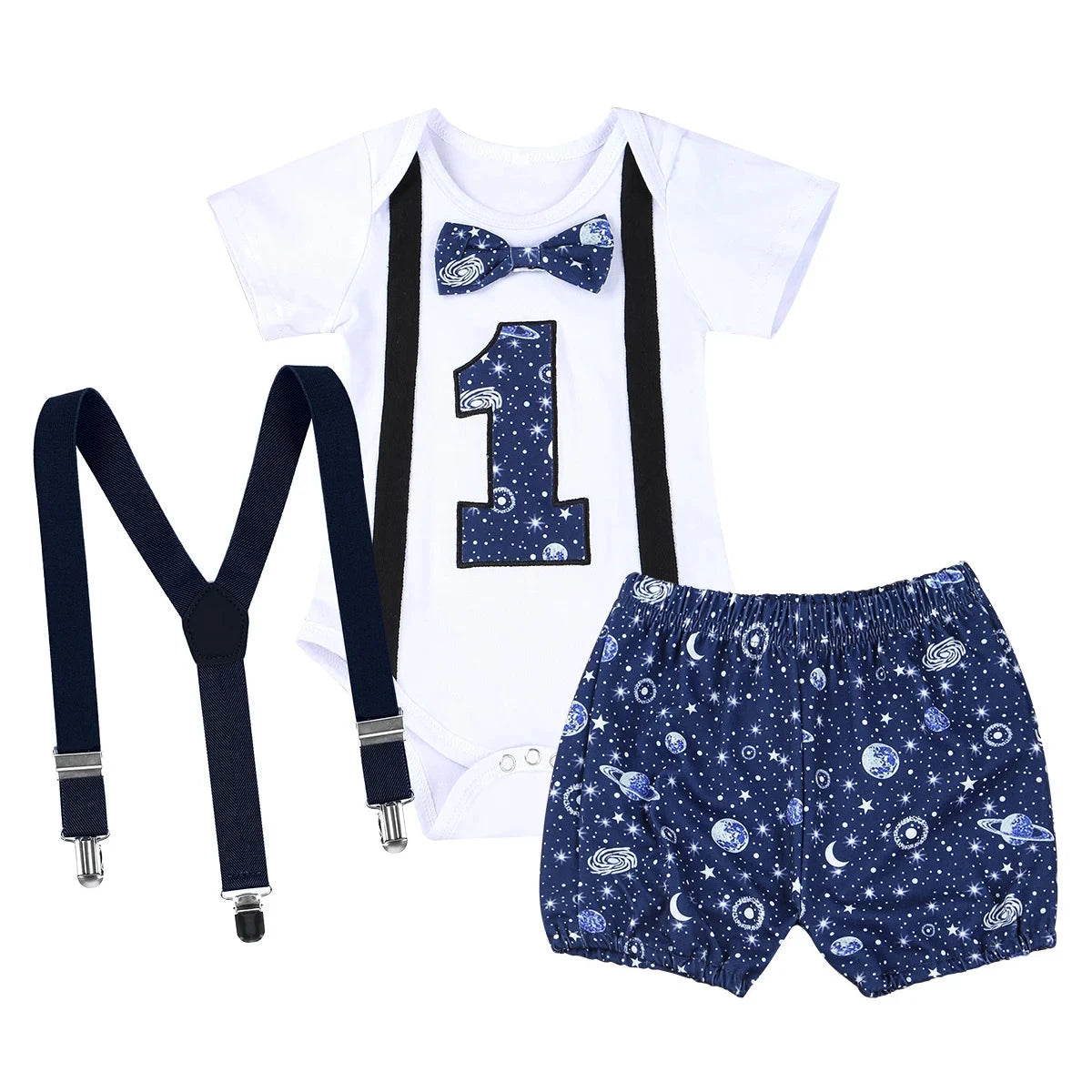 Gentleman Romper & Suspenders Set (3-Piece, 3-24M)   White / 100 Mimou Babywear