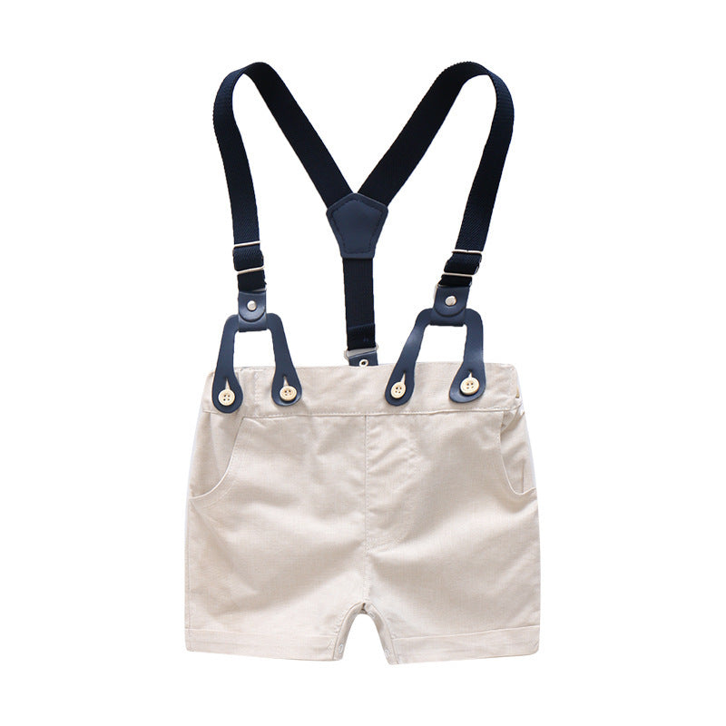 Gentleman Short-Sleeve Romper & Suspender Shorts Set – Baby Boy Summer Outfit    Mimou Babywear