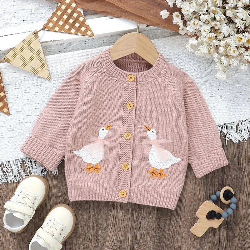 Goose Embroidery Cardigan & Hat Set (3-24M)    Mimou Babywear
