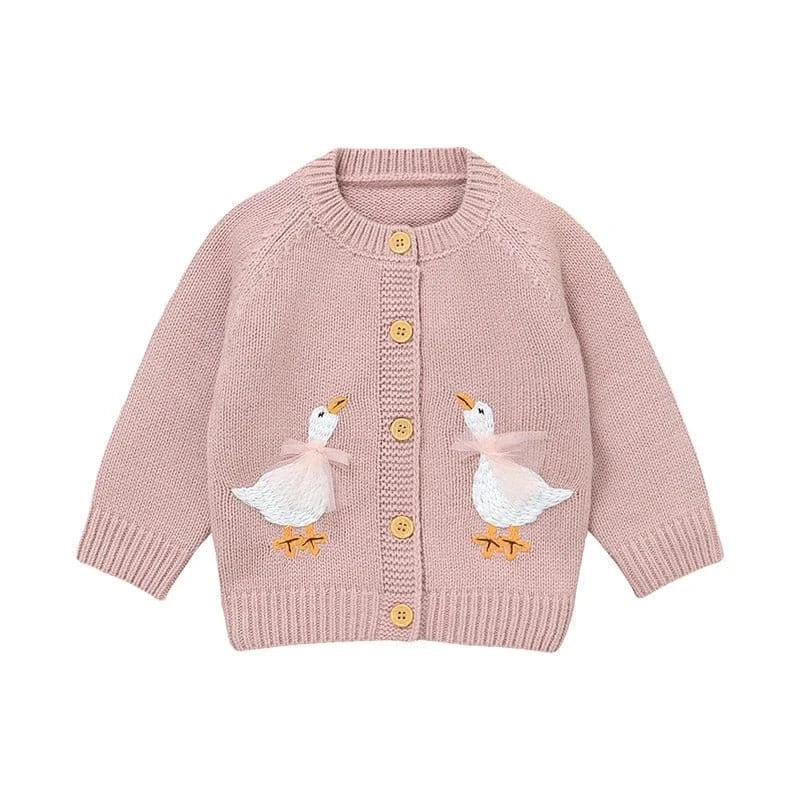 Goose Embroidery Cardigan & Hat Set (3-24M)    Mimou Babywear