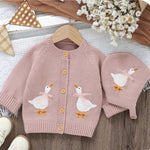 Goose Embroidery Cardigan & Hat Set (3-24M)    Mimou Babywear