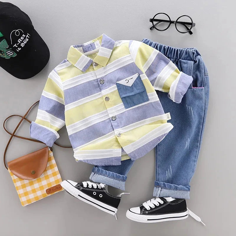 Striped Shirt & Jeans Set – 2-Piece Cotton Blend for Baby Boys | Mimou   yellow / 3T Mimou Babywear