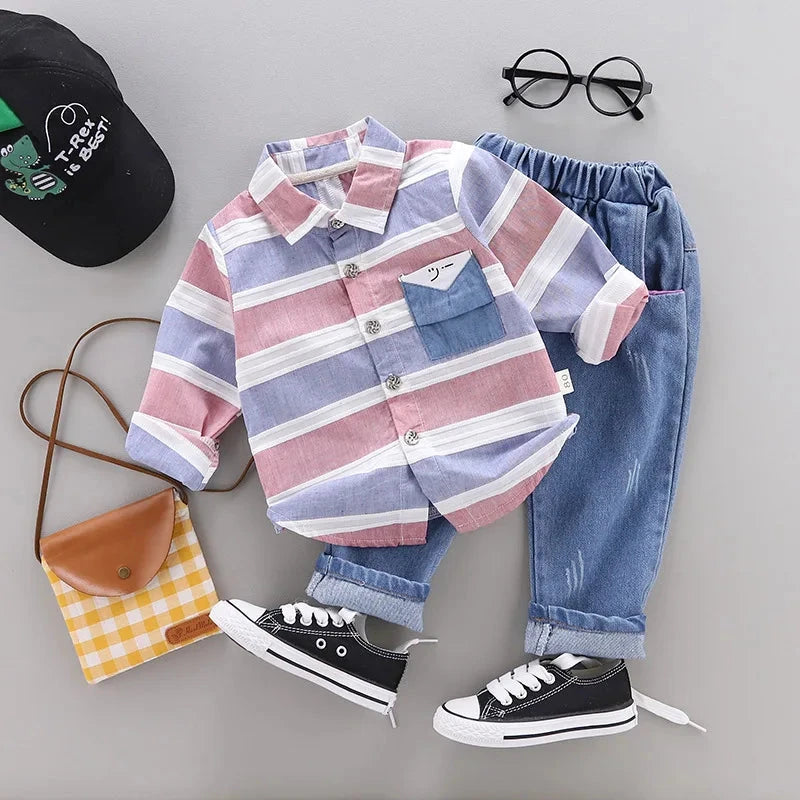Striped Shirt & Jeans Set – 2-Piece Cotton Blend for Baby Boys | Mimou    Mimou Babywear