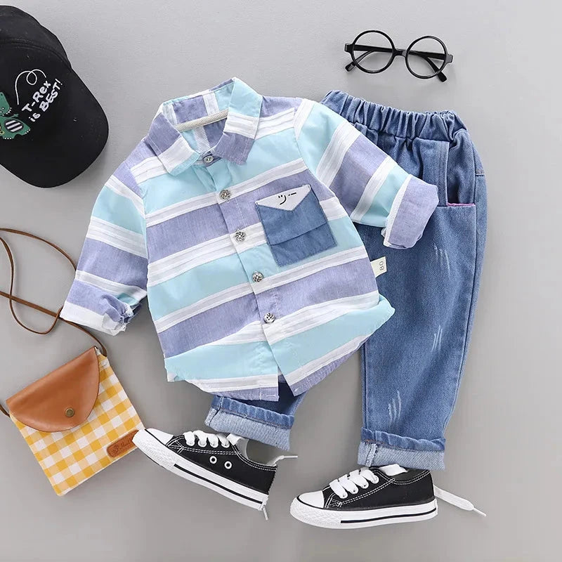 Striped Shirt & Jeans Set – 2-Piece Cotton Blend for Baby Boys | Mimou    Mimou Babywear