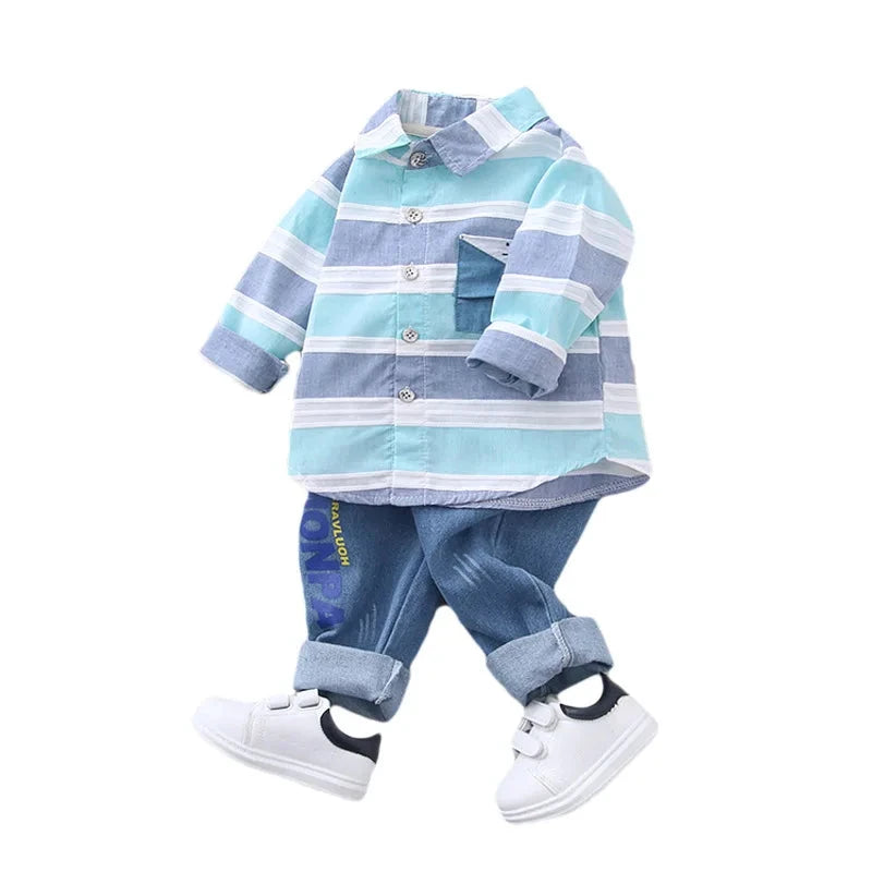 Striped Shirt & Jeans Set – 2-Piece Cotton Blend for Baby Boys | Mimou    Mimou Babywear