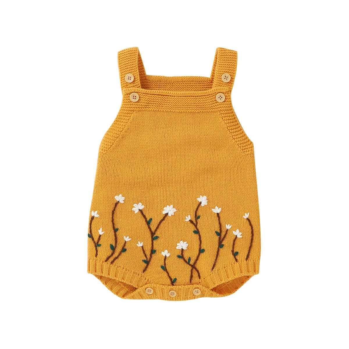 Handcrafted Sleeveless Knit Romper for Baby Girls with Floral Embroidery (0-18M)    Mimou Babywear