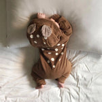 Hooded Baby Romper with Deer Patch – Cotton One-Piece (0-18M)    Mimou Babywear