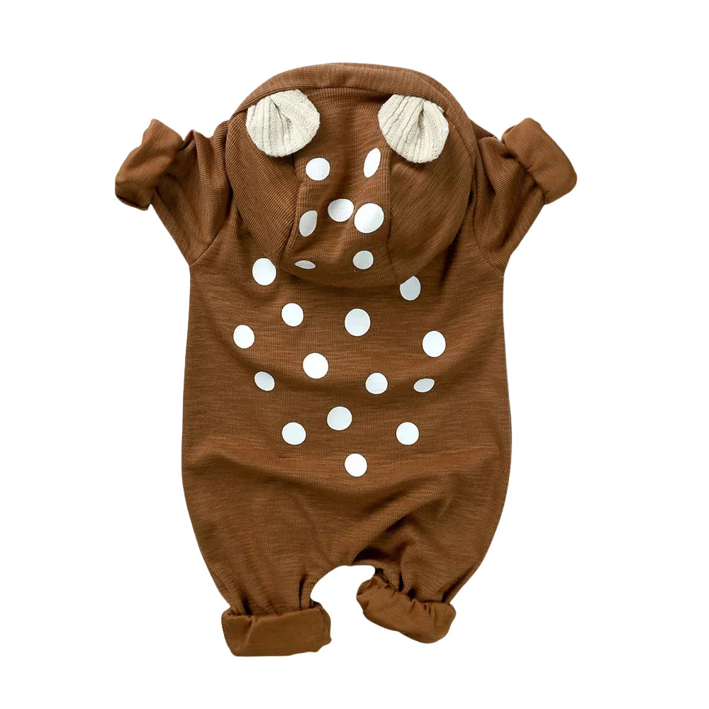 Hooded Baby Romper with Deer Patch – Cotton One-Piece (0-18M)