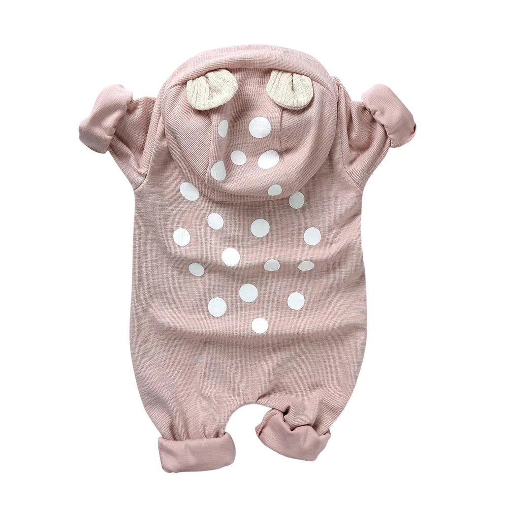 Hooded Baby Romper with Deer Patch – Cotton One-Piece (0-18M)    Mimou Babywear