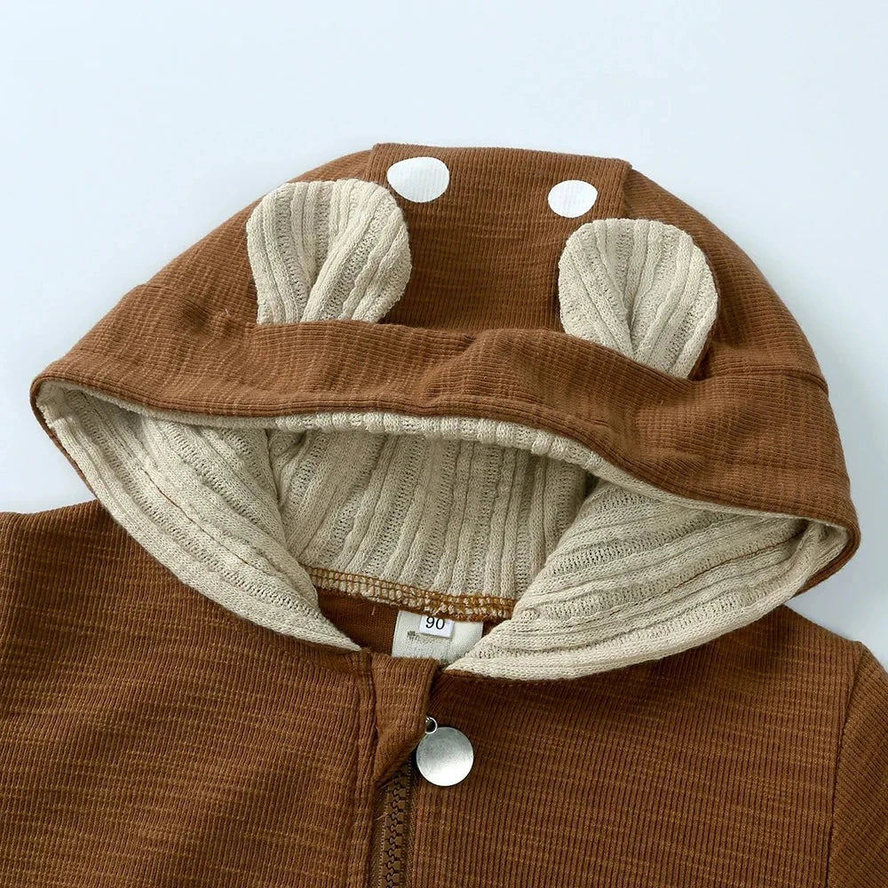 Hooded Baby Romper with Deer Patch – Cotton One-Piece (0-18M)