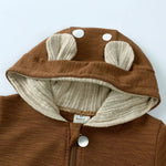 Hooded Baby Romper with Deer Patch – Cotton One-Piece (0-18M)    Mimou Babywear