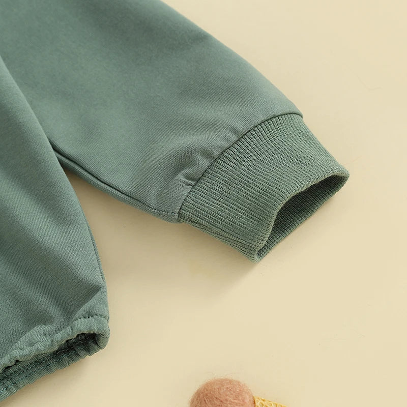 Hooded Baby Romper with Front Pocket – Long Sleeve One-Piece (0-24M)    Mimou Babywear