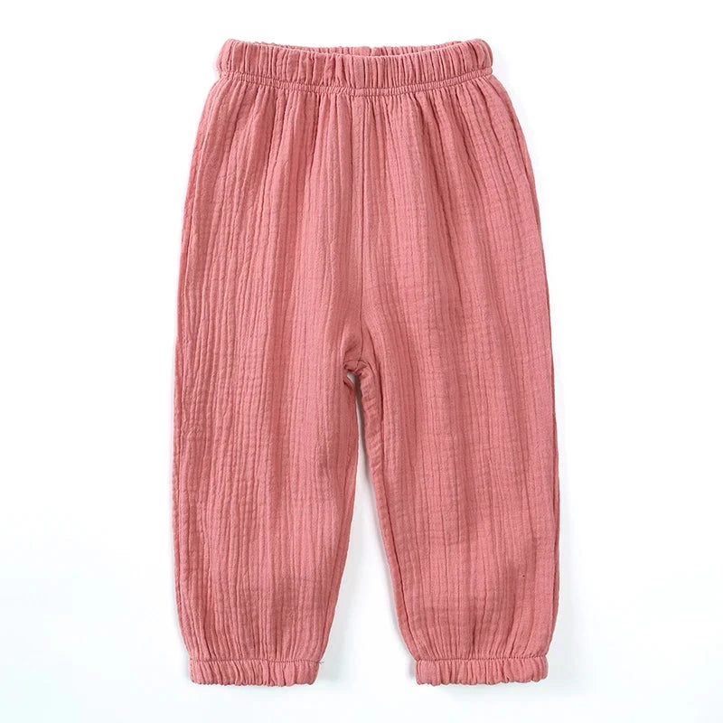 Kids Cotton Linen Bloomers Pants – Lightweight Spring Summer Trousers (12-36M)    Mimou Babywear