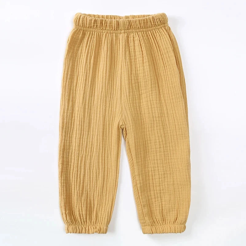 Kids Cotton Linen Bloomers Pants – Lightweight Spring Summer Trousers (12-36M)    Mimou Babywear