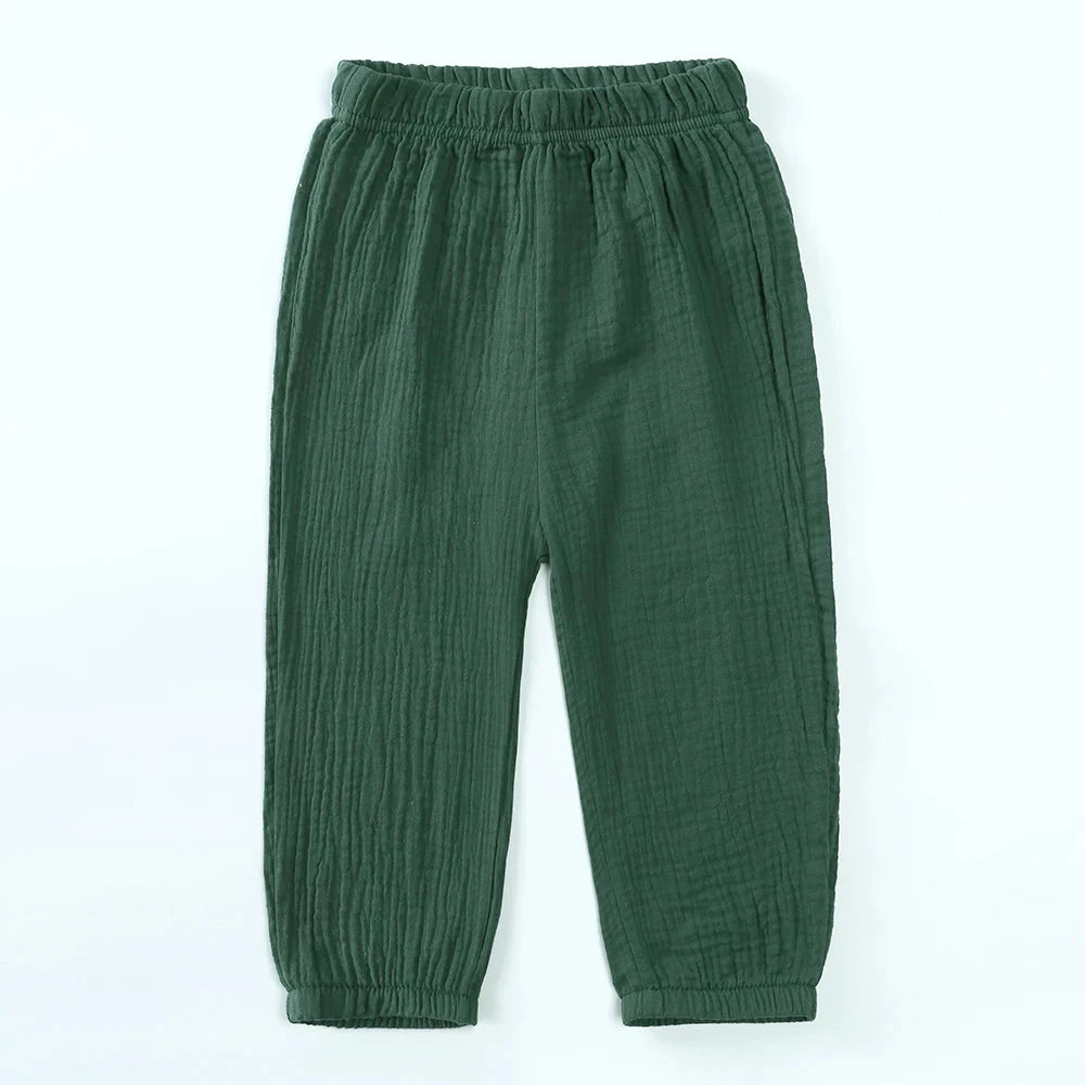 Kids Cotton Linen Bloomers Pants – Lightweight Spring Summer Trousers (12-36M)    Mimou Babywear