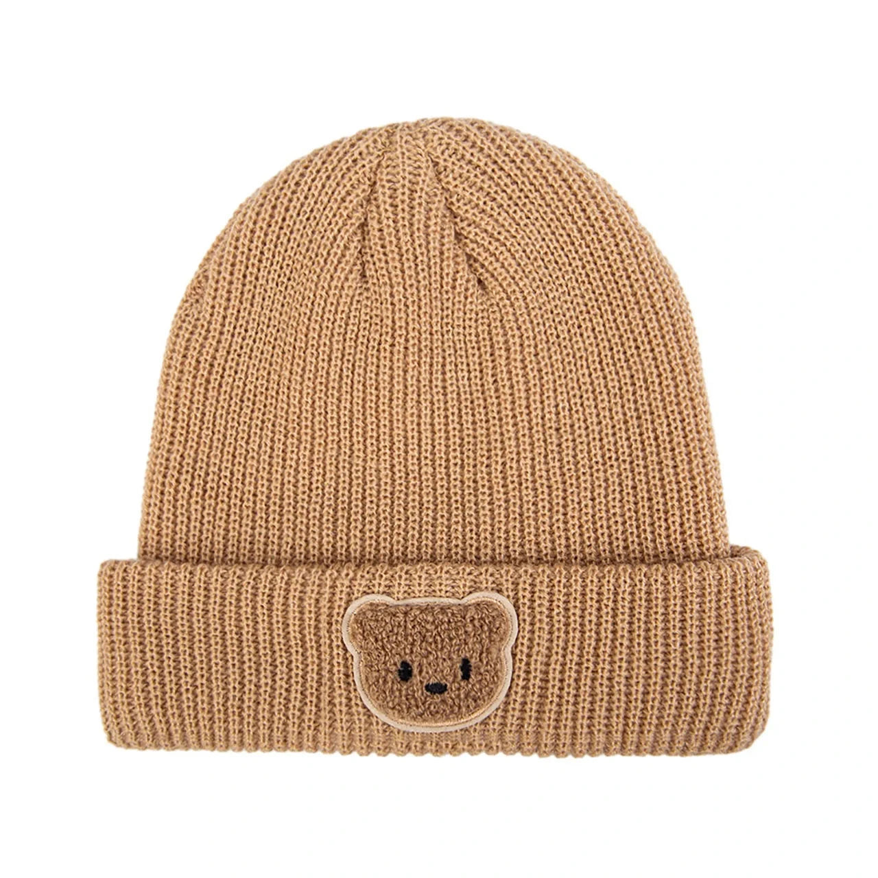 Knitted Baby Beanie with Teddy Bear Patch – Soft & Warm Winter Hat (6-36M)    Mimou Babywear