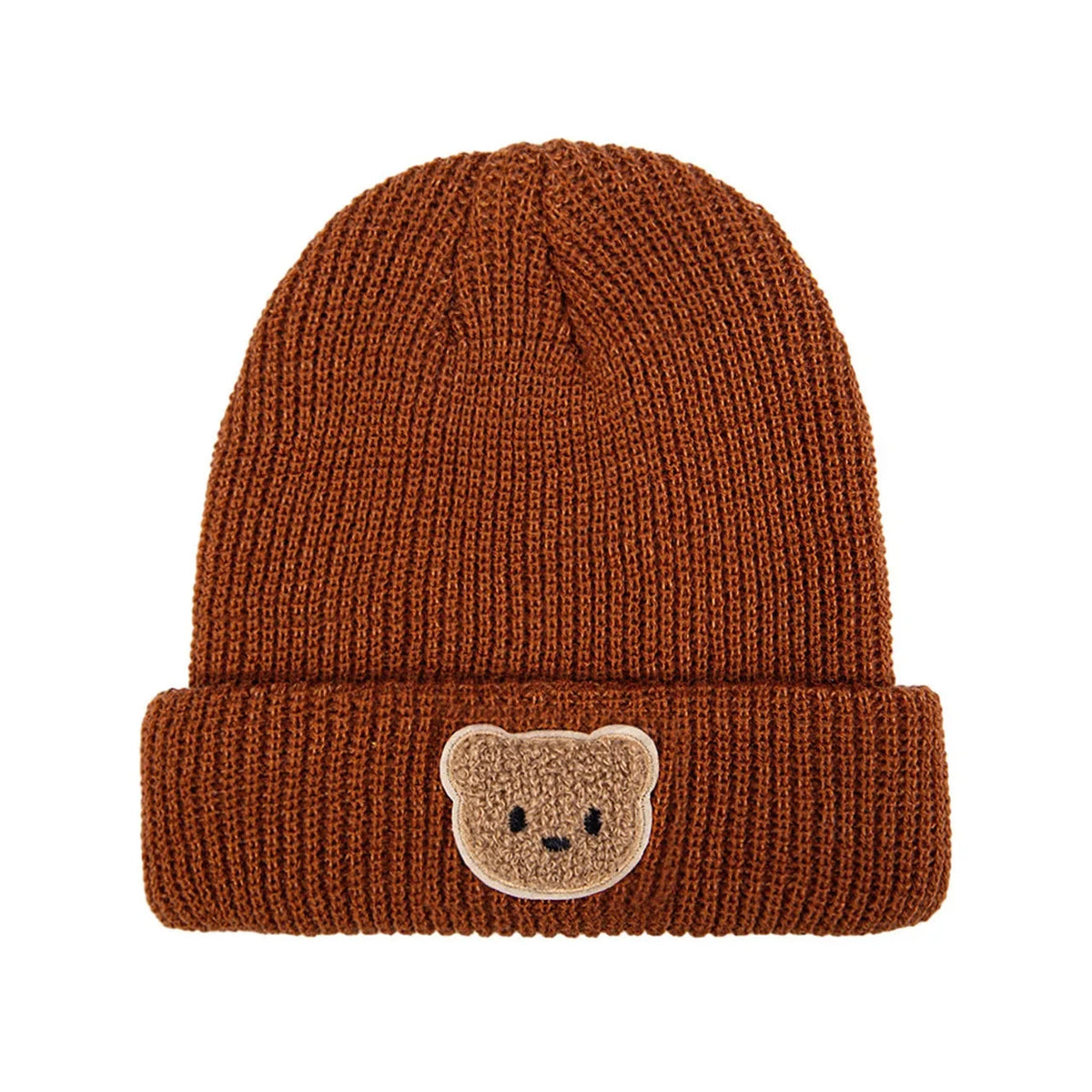 Knitted Baby Beanie with Teddy Bear Patch – Soft & Warm Winter Hat (6-36M)    Mimou Babywear