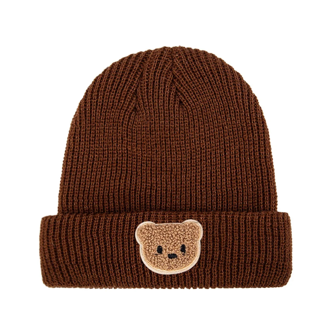 Knitted Baby Beanie with Teddy Bear Patch – Soft & Warm Winter Hat (6-36M)    Mimou Babywear
