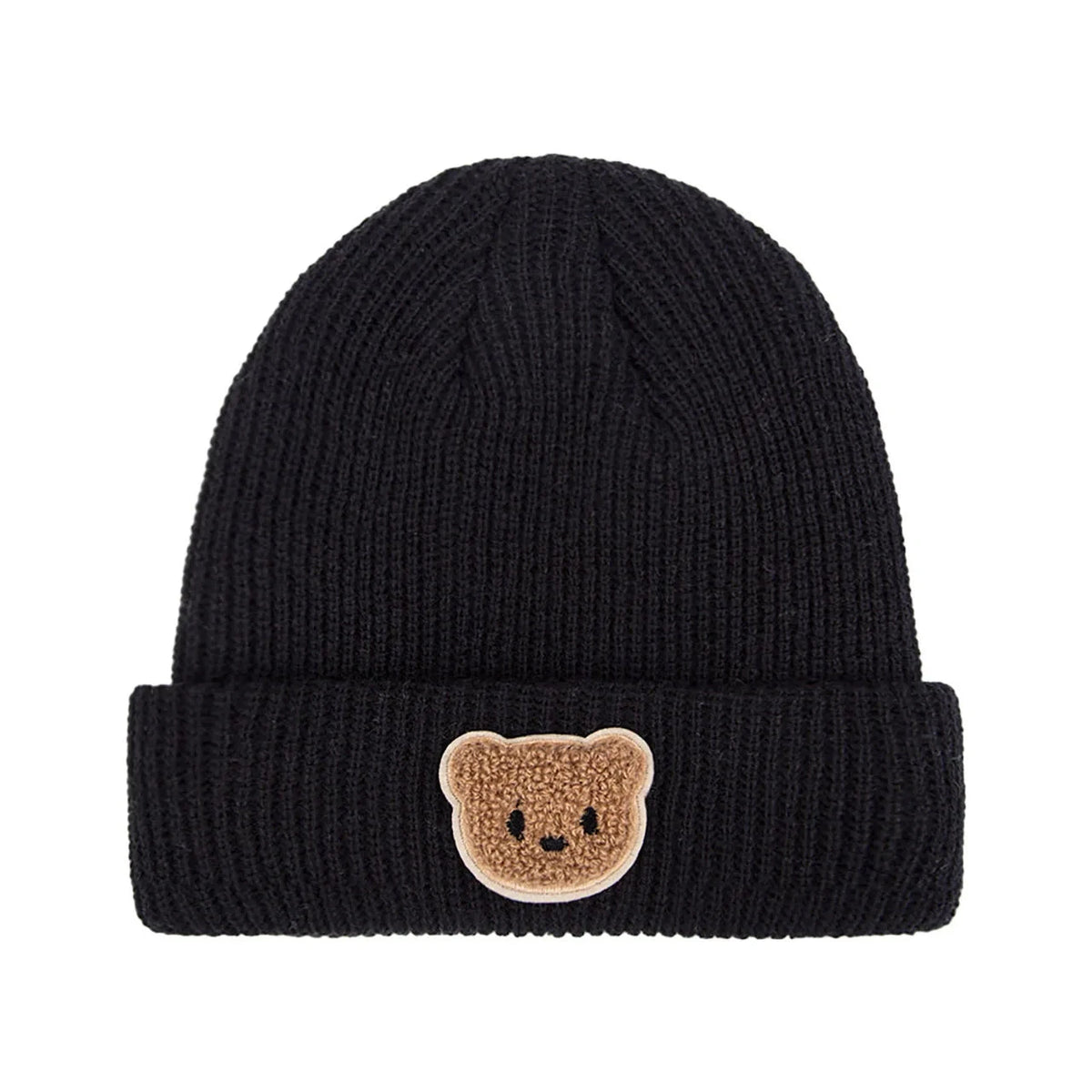 Knitted Baby Beanie with Teddy Bear Patch – Soft & Warm Winter Hat (6-36M)    Mimou Babywear
