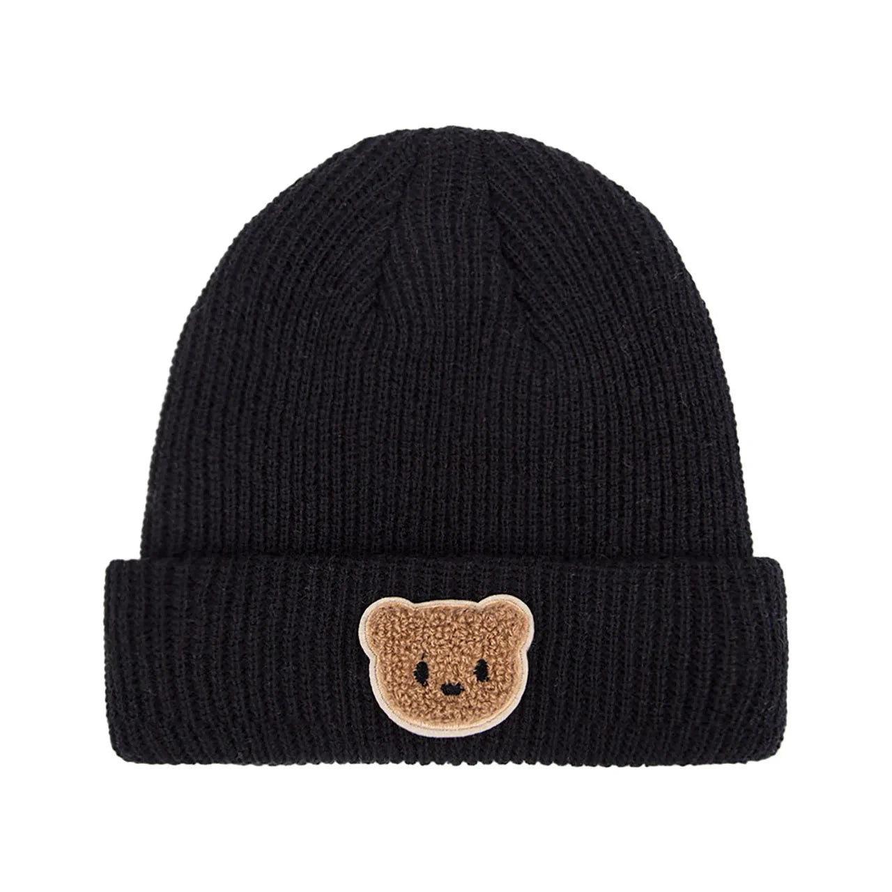 Knitted Baby Beanie with Teddy Bear Patch – Soft & Warm Winter Hat (6-36M)    Mimou Babywear