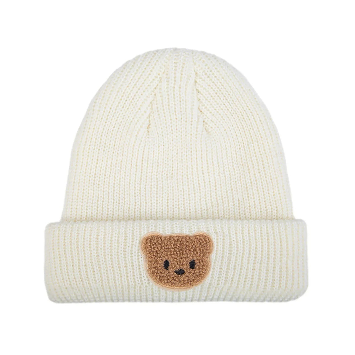Knitted Baby Beanie with Teddy Bear Patch – Soft & Warm Winter Hat (6-36M)    Mimou Babywear