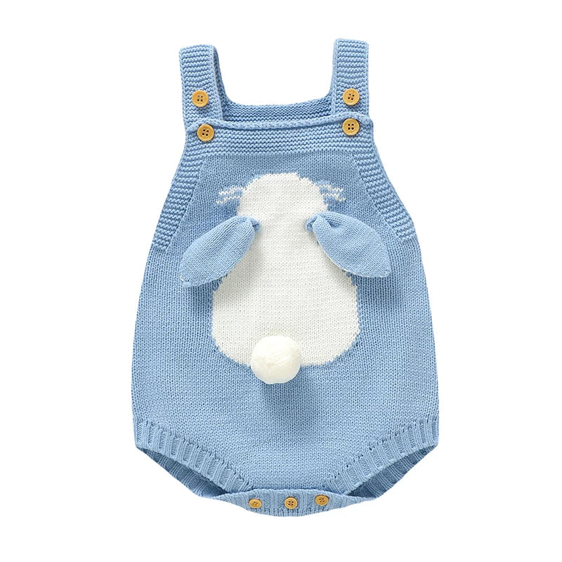 Knitted Baby Bunny Romper – Sleeveless Strap One-Piece (6-24M)    Mimou Babywear