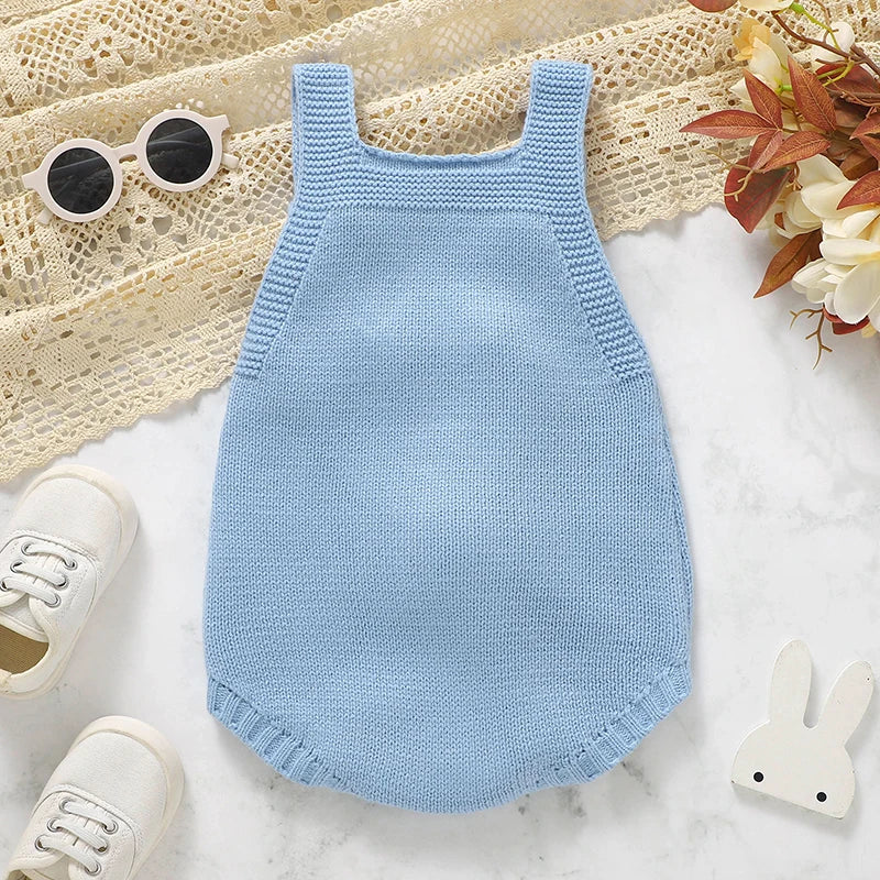 Knitted Baby Bunny Romper – Sleeveless Strap One-Piece (6-24M)    Mimou Babywear