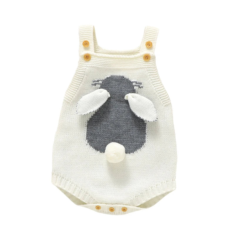 Knitted Baby Bunny Romper – Sleeveless Strap One-Piece (6-24M)    Mimou Babywear
