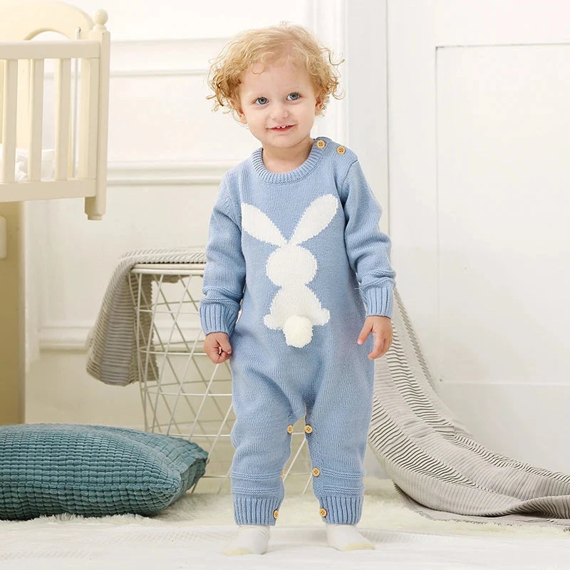 Knitted Baby Bunny Romper – Warm Long Sleeve Jumpsuit (3–24M)    Mimou Babywear