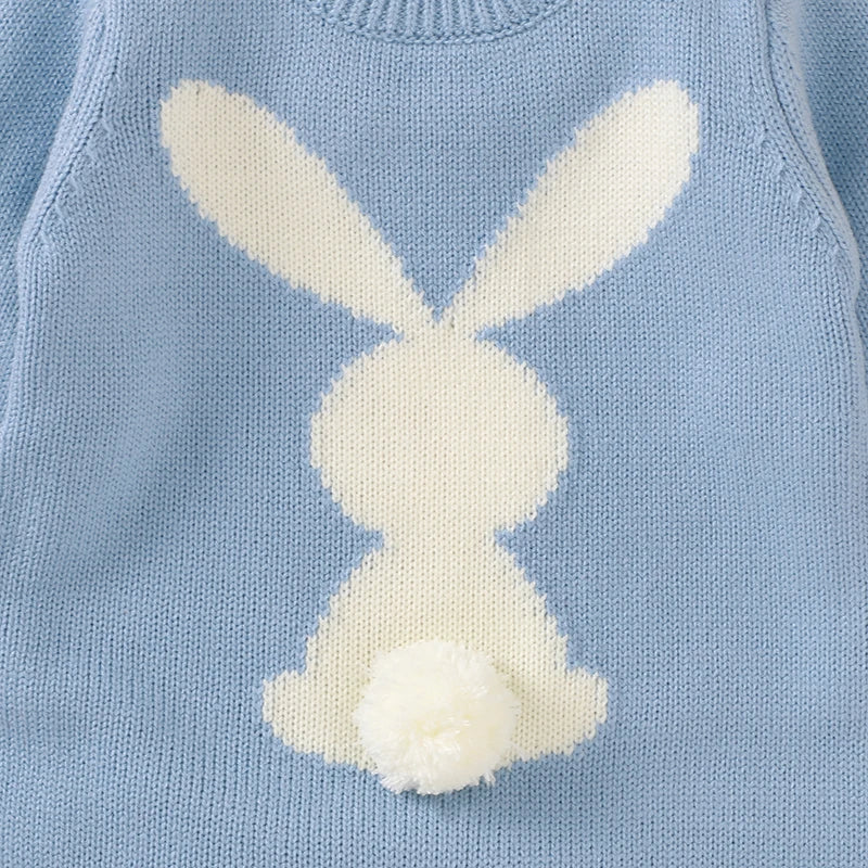 Knitted Baby Bunny Romper – Warm Long Sleeve Jumpsuit (3–24M)    Mimou Babywear