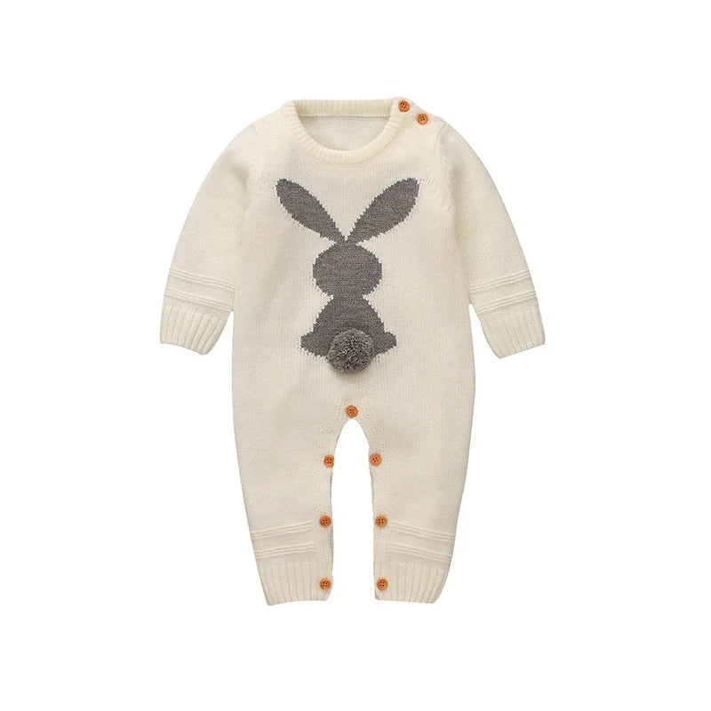 Knitted Baby Bunny Romper – Warm Long Sleeve Jumpsuit (3–24M)    Mimou Babywear