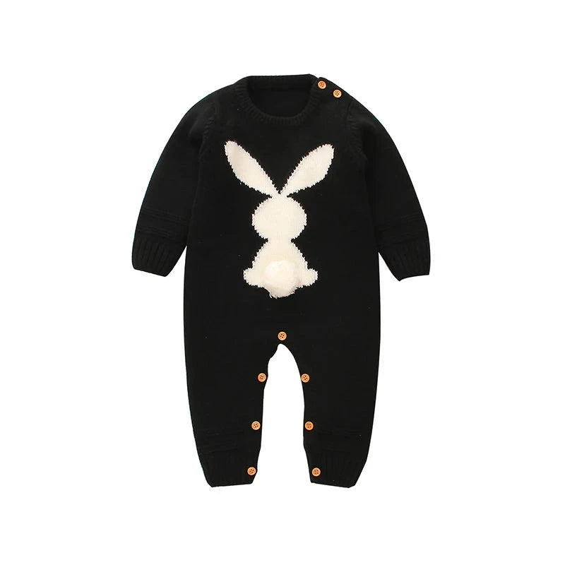 Knitted Baby Bunny Romper – Warm Long Sleeve Jumpsuit (3–24M)    Mimou Babywear