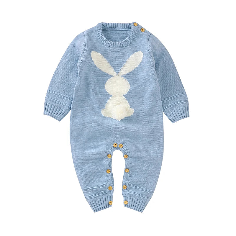 Knitted Baby Bunny Romper – Warm Long Sleeve Jumpsuit (3–24M)    Mimou Babywear