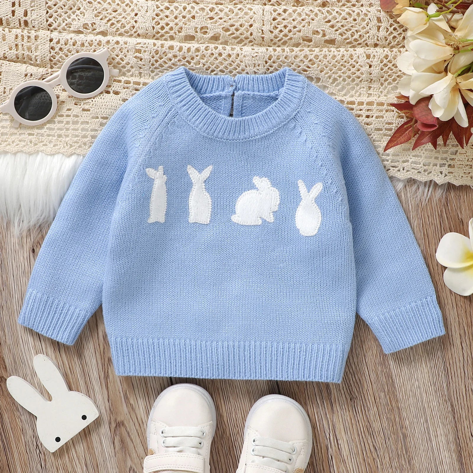 Knitted Baby Bunny Sweater – Warm Long Sleeve Pullover (6-36M)    Mimou Babywear
