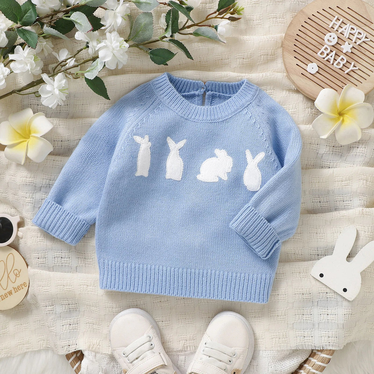 Knitted Baby Bunny Sweater – Warm Long Sleeve Pullover (6-36M)    Mimou Babywear