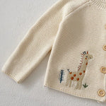 Knitted Baby Cardigan with Animal Embroidery – Cotton Button-Up (0-24M)    Mimou Babywear