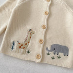 Knitted Baby Cardigan with Animal Embroidery – Cotton Button-Up (0-24M)    Mimou Babywear