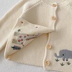 Knitted Baby Cardigan with Animal Embroidery – Cotton Button-Up (0-24M)    Mimou Babywear