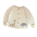 Knitted Baby Cardigan with Animal Embroidery – Cotton Button-Up (0-24M)    Mimou Babywear