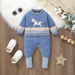 Knitted Baby Footed Romper – Horse Pattern One-Piece (0–12M)    Mimou Babywear