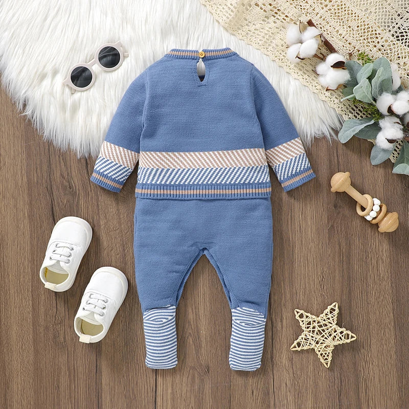 Knitted Baby Footed Romper – Horse Pattern One-Piece (0–12M)    Mimou Babywear
