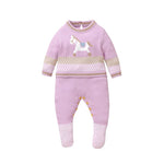 Knitted Baby Footed Romper – Horse Pattern One-Piece (0–12M)    Mimou Babywear