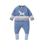 Knitted Baby Footed Romper – Horse Pattern One-Piece (0–12M)    Mimou Babywear